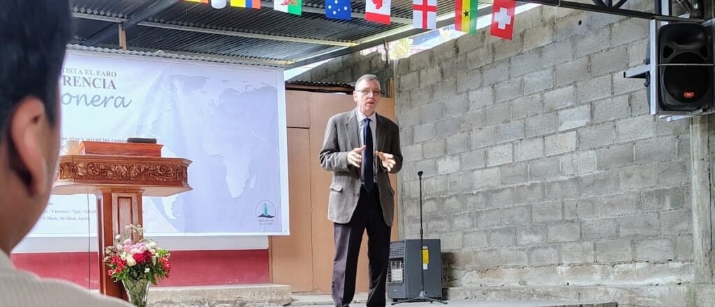 Joe Kotvas preaching at a missions conference in Andahuaylas, Peru